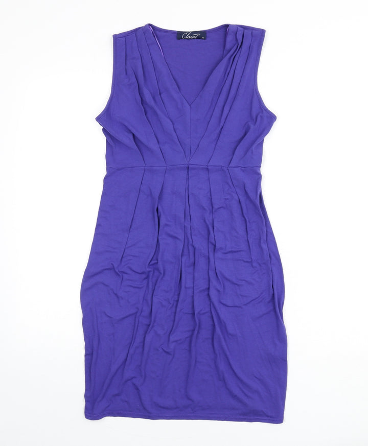 Closet Womens Purple Viscose Pencil Dress Size 10 V-Neck Pullover