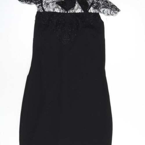 Mohito Womens Black Polyester Bodycon Size 10 Mock Neck Tie - Lace Detail