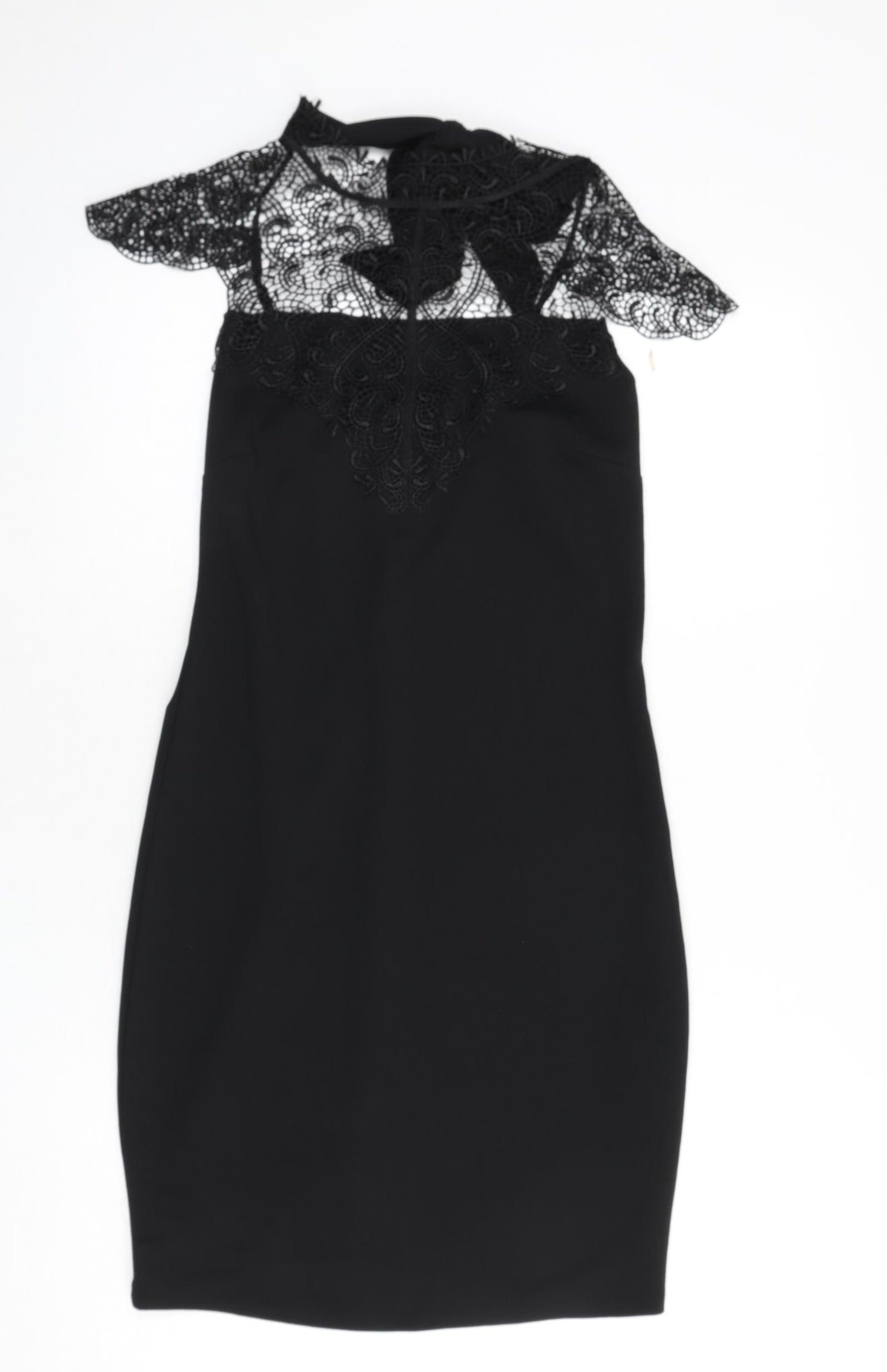 Mohito Womens Black Polyester Bodycon Size 10 Mock Neck Tie - Lace Detail