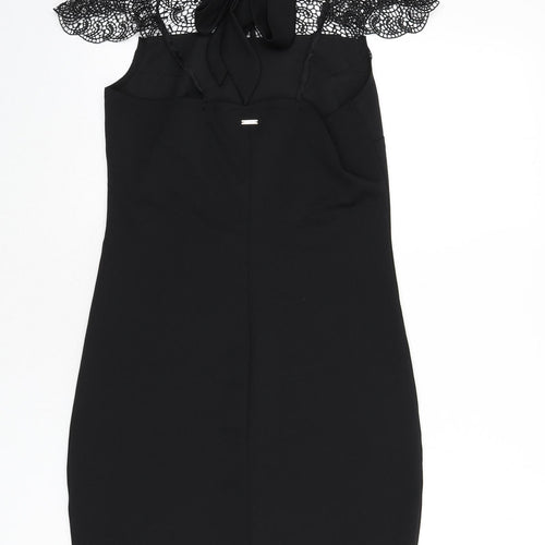 Mohito Womens Black Polyester Bodycon Size 10 Mock Neck Tie - Lace Detail