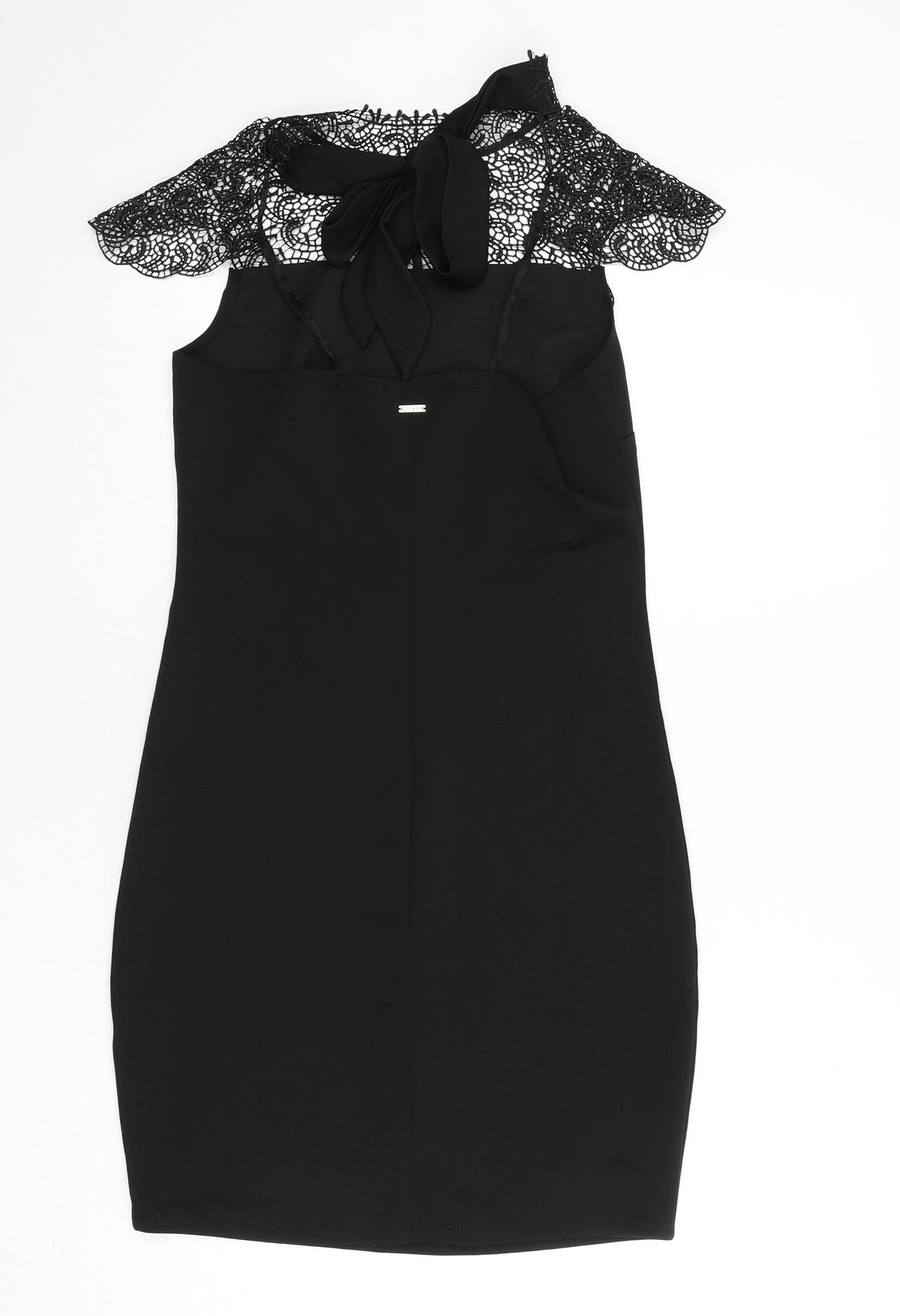 Mohito Womens Black Polyester Bodycon Size 10 Mock Neck Tie - Lace Detail