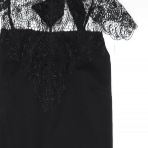 Mohito Womens Black Polyester Bodycon Size 10 Mock Neck Tie - Lace Detail