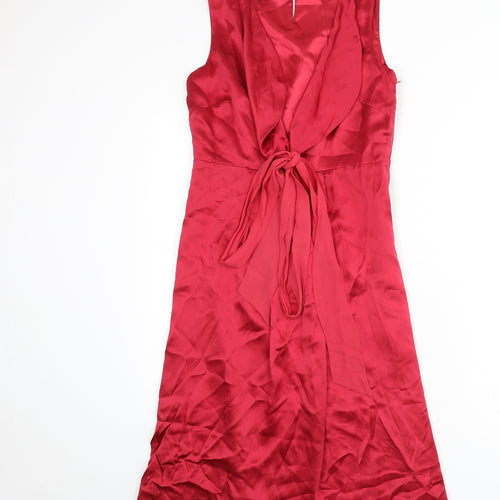Monsoon Womens Pink Silk A-Line Size 8 Round Neck Button - Tie Detail