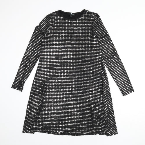Blue Vanilla Womens Black Nylon A-Line Size S Round Neck Pullover - Sequins