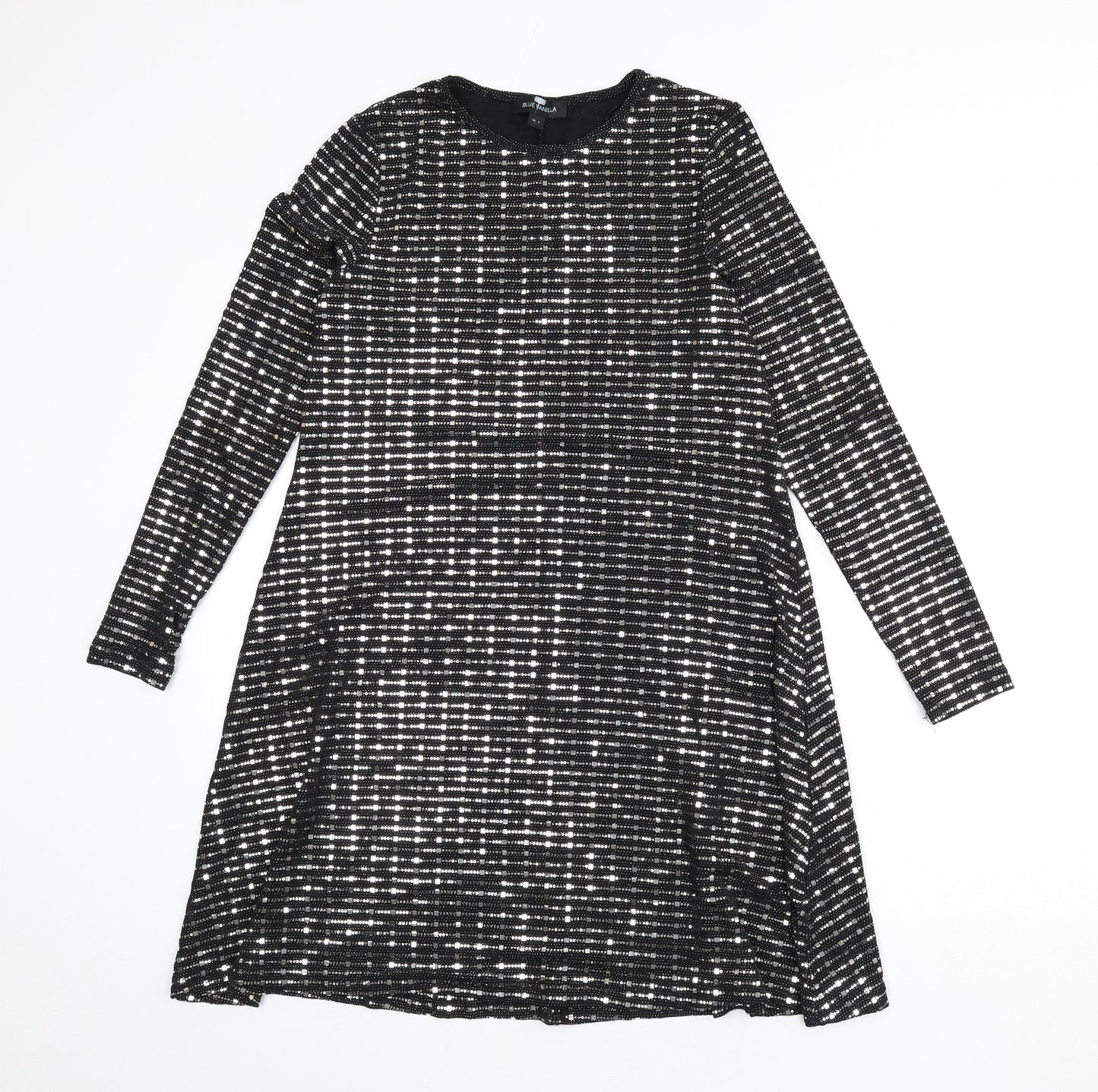 Blue Vanilla Womens Black Nylon A-Line Size S Round Neck Pullover - Sequins