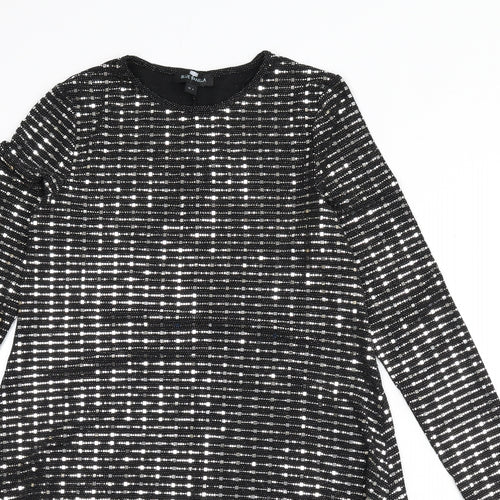 Blue Vanilla Womens Black Nylon A-Line Size S Round Neck Pullover - Sequins