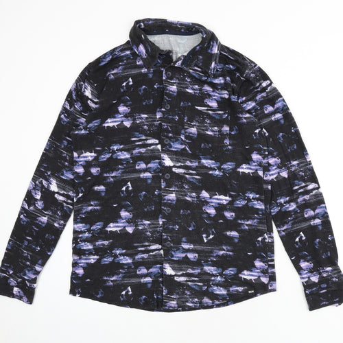 BAM Mens Black Geometric Viscose Button-Up Size M Collared Button