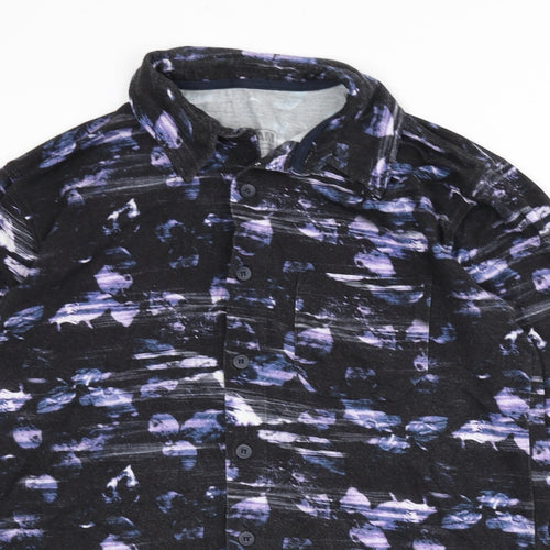 BAM Mens Black Geometric Viscose Button-Up Size M Collared Button