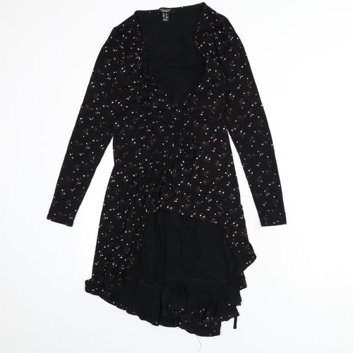 New Look Womens Black Floral Viscose Wrap T-Shirt Size 10 V-Neck