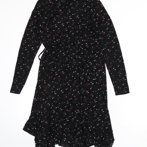 New Look Womens Black Floral Viscose Wrap T-Shirt Size 10 V-Neck