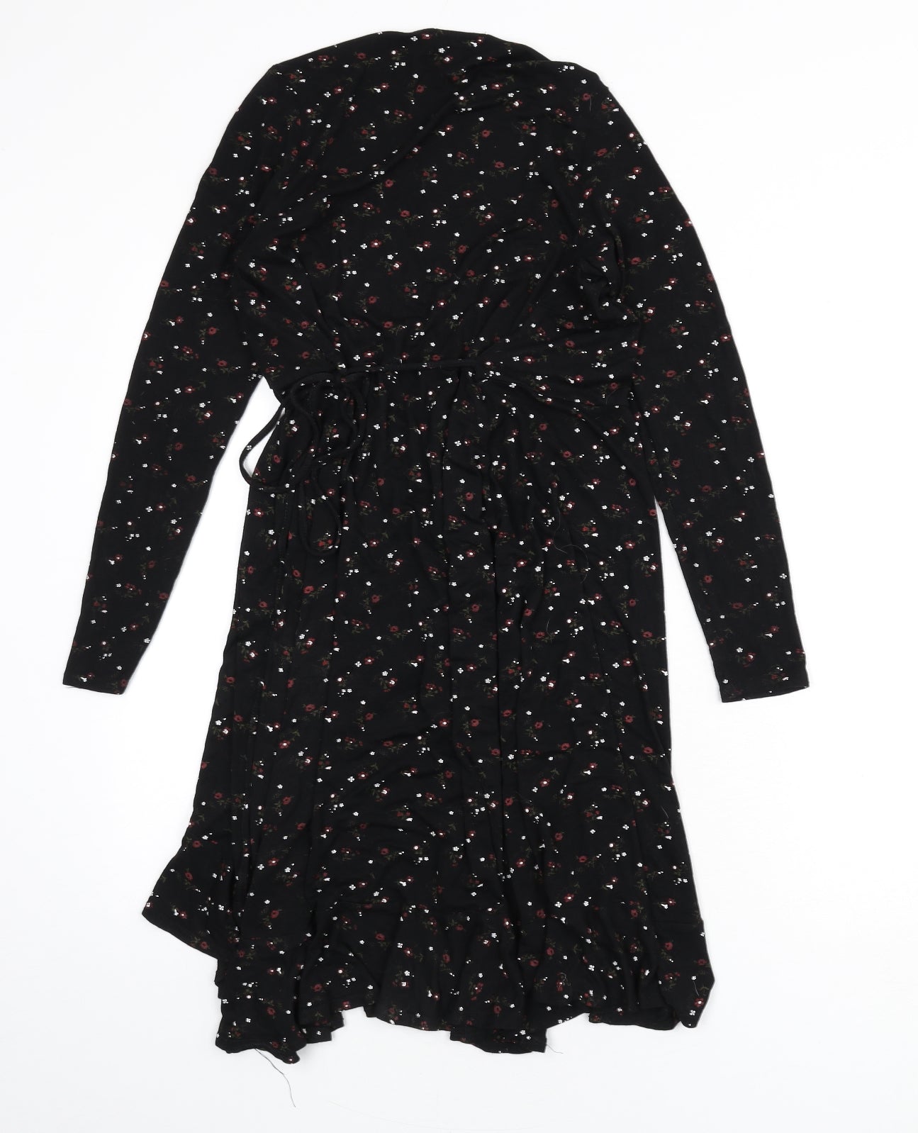 New Look Womens Black Floral Viscose Wrap T-Shirt Size 10 V-Neck
