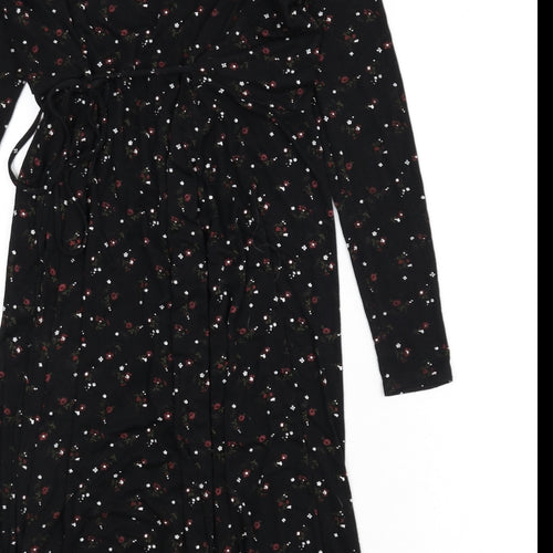 New Look Womens Black Floral Viscose Wrap T-Shirt Size 10 V-Neck