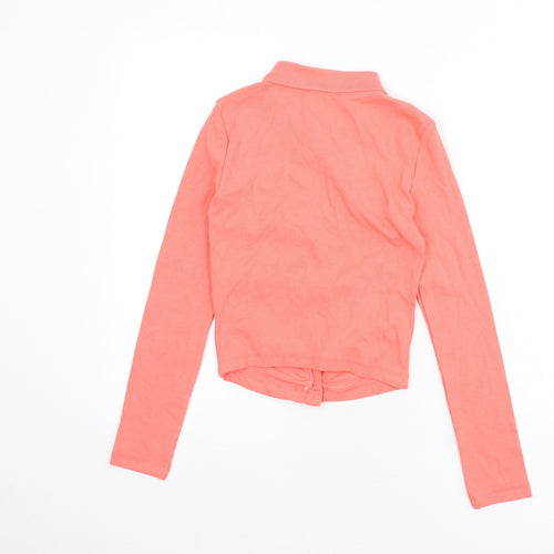 Zara Womens Pink Cotton Cropped Button-Up Size S Collared - Ribbed