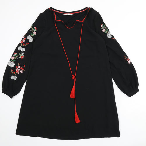 Glamorous Womens Black Polyester Sheath Size XS Round Neck Tie - Floral Embroidery