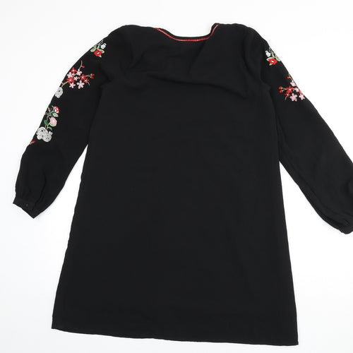 Glamorous Womens Black Polyester Sheath Size XS Round Neck Tie - Floral Embroidery