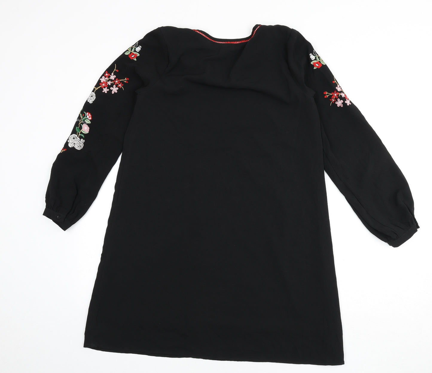 Glamorous Womens Black Polyester Sheath Size XS Round Neck Tie - Floral Embroidery