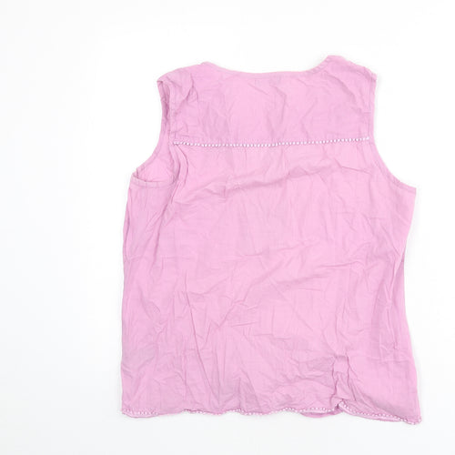 M&Co Womens Purple Cotton Basic Tank Size 14 V-Neck - Embroidered Detail