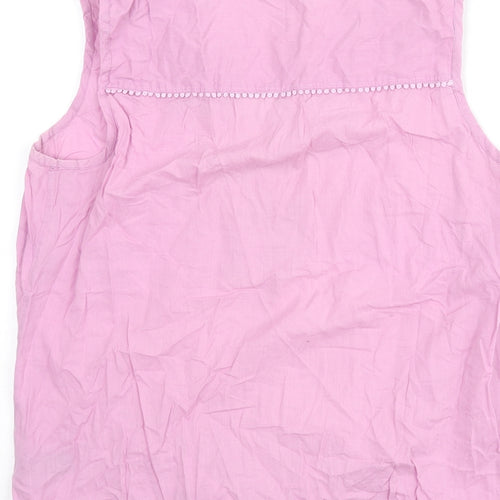 M&Co Womens Purple Cotton Basic Tank Size 14 V-Neck - Embroidered Detail
