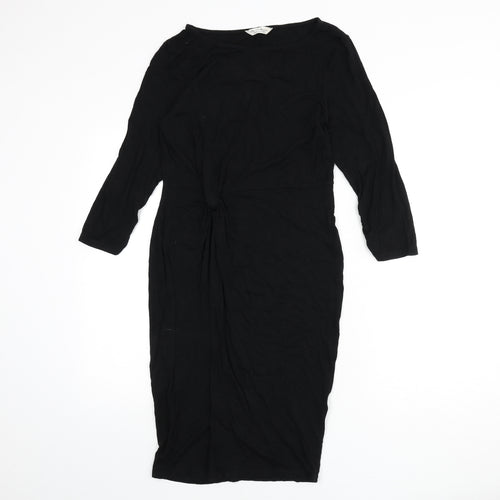 Miss Selfridge Womens Black Viscose Pencil Dress Size 12 Boat Neck Pullover - Knot Front