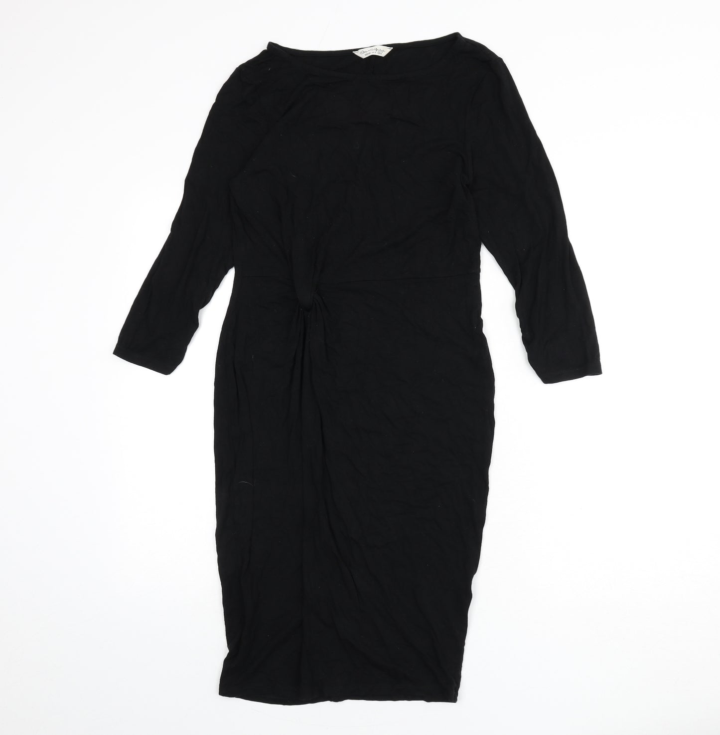Miss Selfridge Womens Black Viscose Pencil Dress Size 12 Boat Neck Pullover - Knot Front