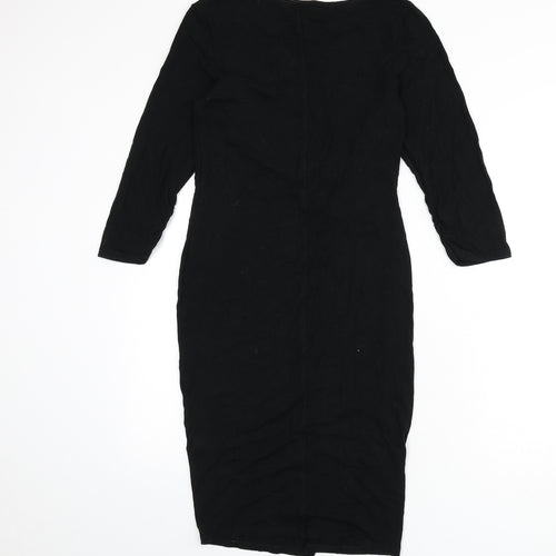 Miss Selfridge Womens Black Viscose Pencil Dress Size 12 Boat Neck Pullover - Knot Front