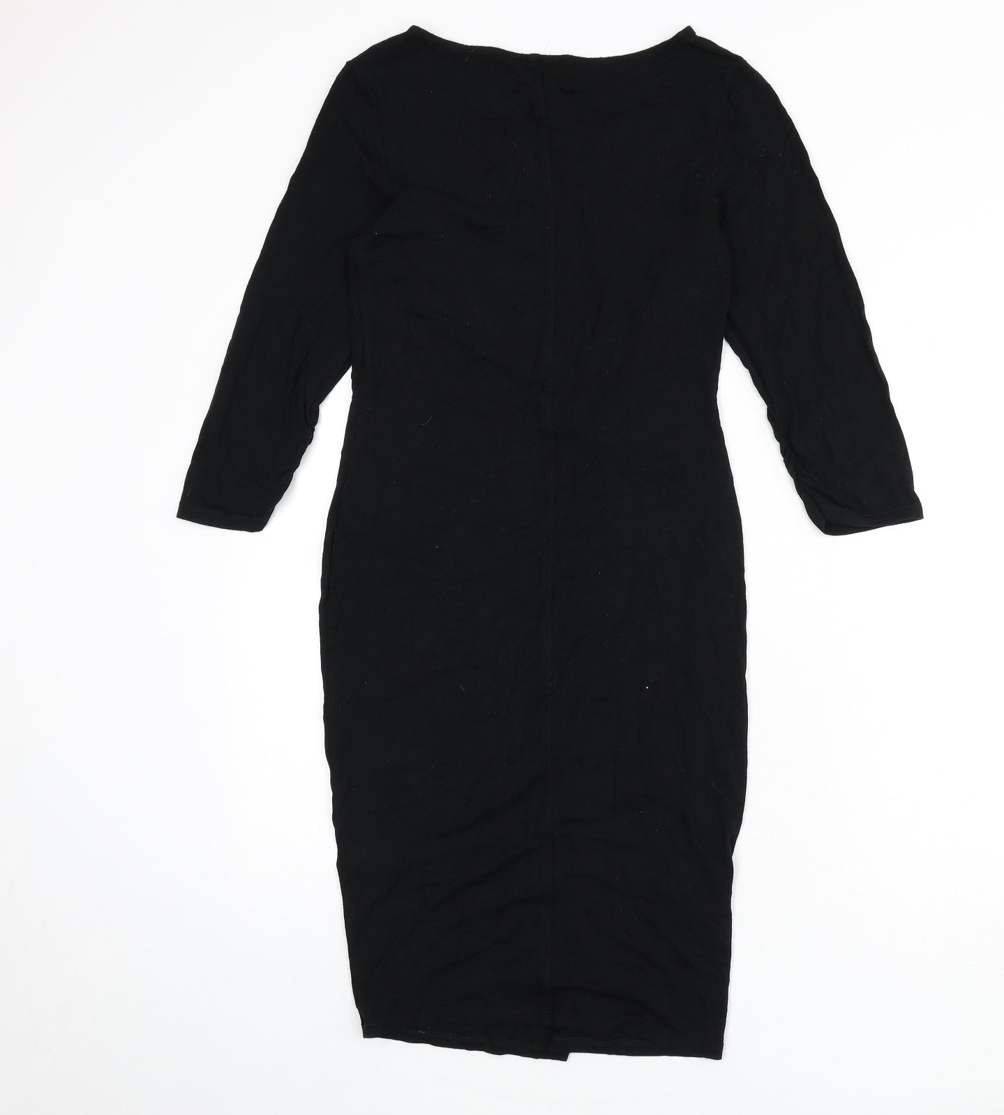 Miss Selfridge Womens Black Viscose Pencil Dress Size 12 Boat Neck Pullover - Knot Front