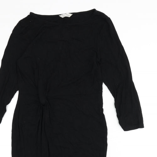 Miss Selfridge Womens Black Viscose Pencil Dress Size 12 Boat Neck Pullover - Knot Front
