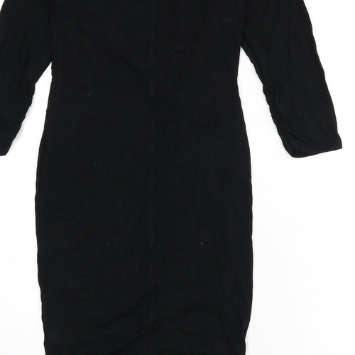 Miss Selfridge Womens Black Viscose Pencil Dress Size 12 Boat Neck Pullover - Knot Front