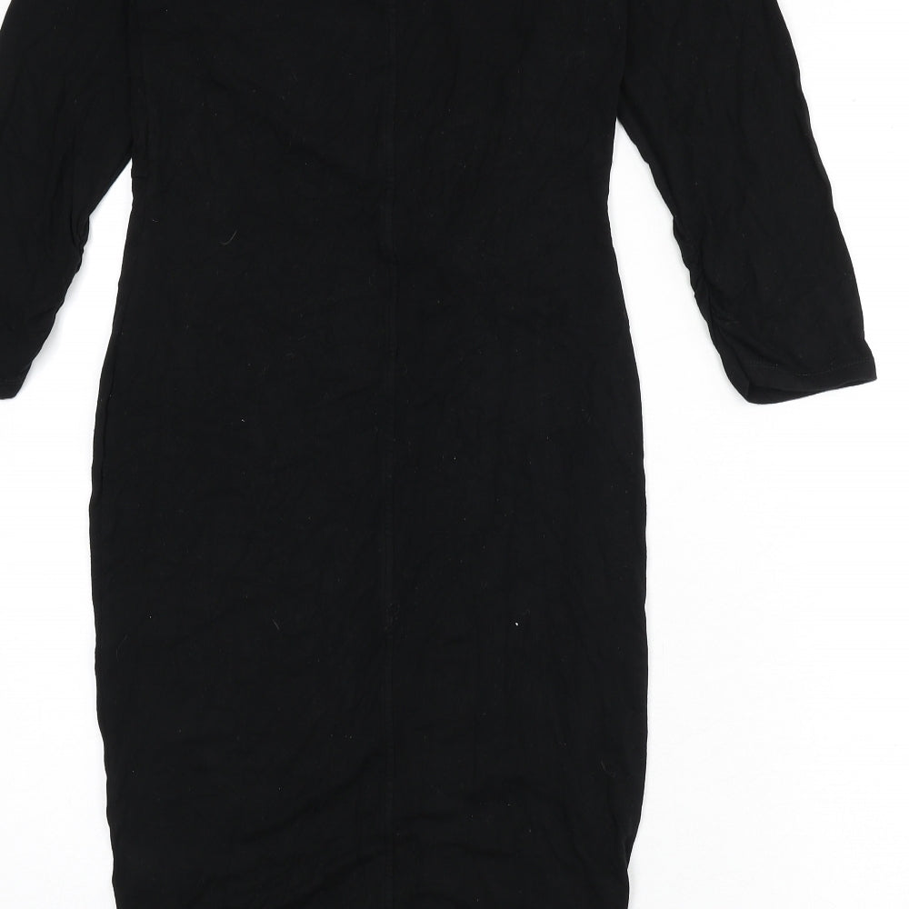 Miss Selfridge Womens Black Viscose Pencil Dress Size 12 Boat Neck Pullover - Knot Front