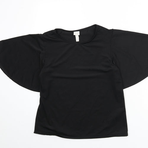 H&M Womens Black Polyester Basic Blouse Size S Round Neck