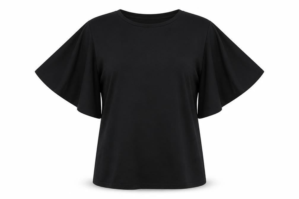 Front view of H&M women’s black polyester basic blouse, size S, round neck