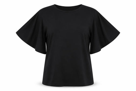 Front view of H&M women’s black polyester basic blouse, size S, round neck