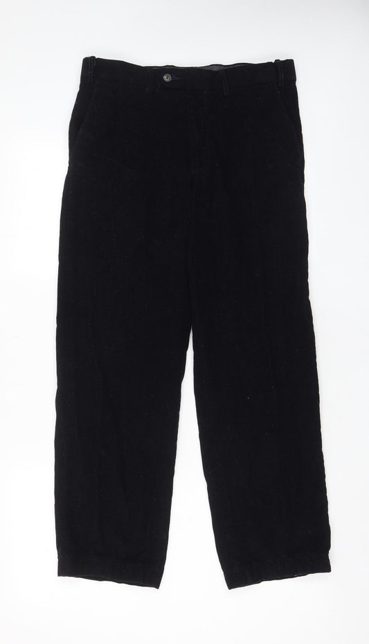 Marks and Spencer Mens Blue Cotton Trousers Size 32 in L33 in Regular Zip - Long Leg