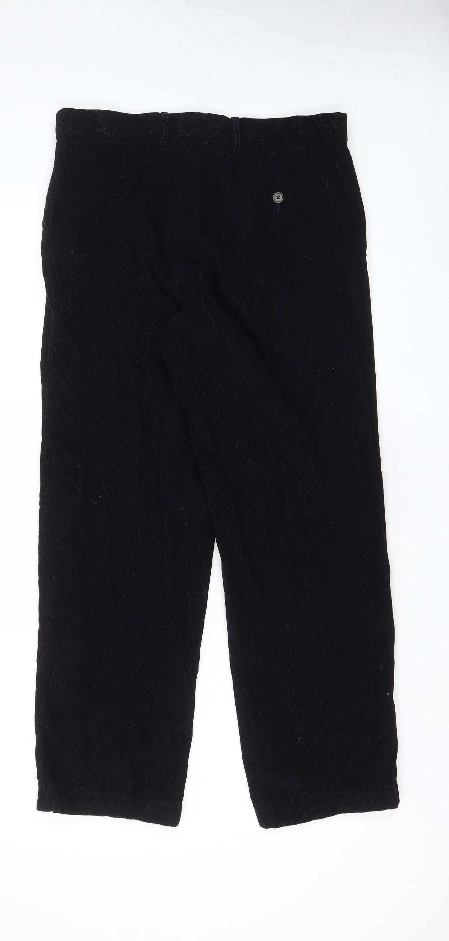 Marks and Spencer Mens Blue Cotton Trousers Size 32 in L33 in Regular Zip - Long Leg