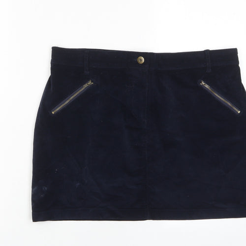 NEXT Womens Blue Cotton A-Line Skirt Size 14 Zip - Zip Pockets