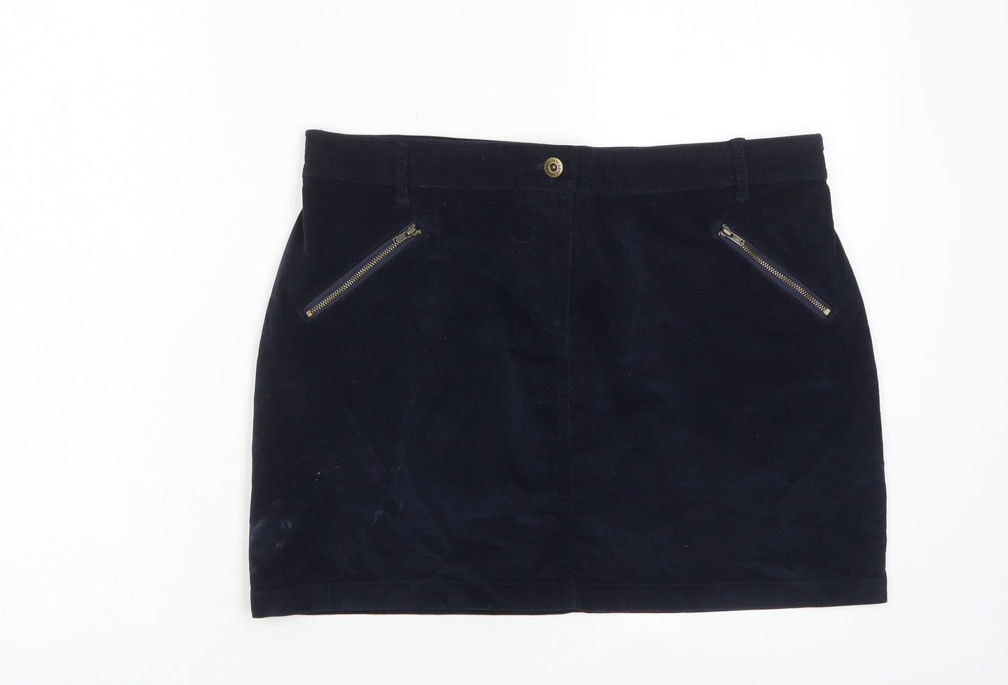NEXT Womens Blue Cotton A-Line Skirt Size 14 Zip - Zip Pockets