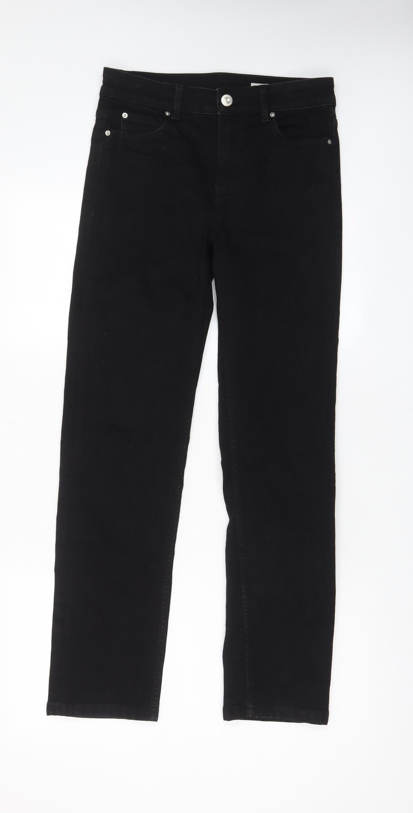 Marks and Spencer Womens Black Cotton Straight Jeans Size 10 L29 in Regular Zip - Pockets