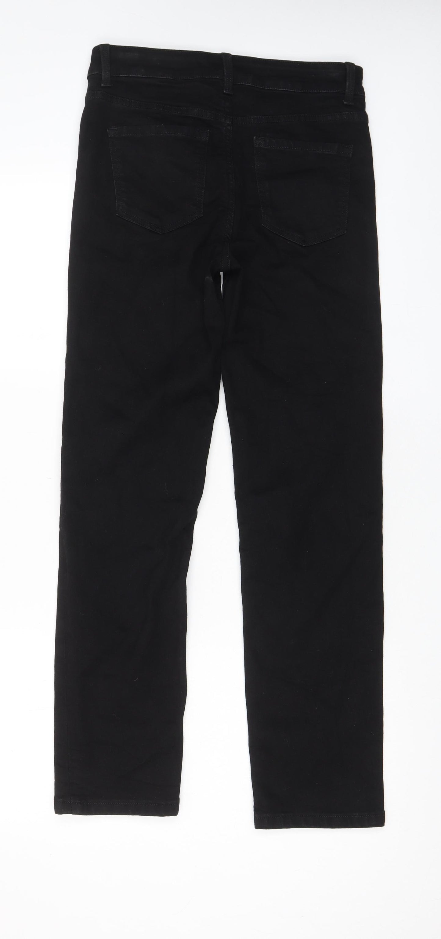 Marks and Spencer Womens Black Cotton Straight Jeans Size 10 L29 in Regular Zip - Pockets