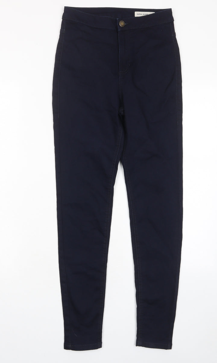 Marks and Spencer Womens Blue Cotton Skinny Jeans Size 8 L28 in Regular Zip - Pockets
