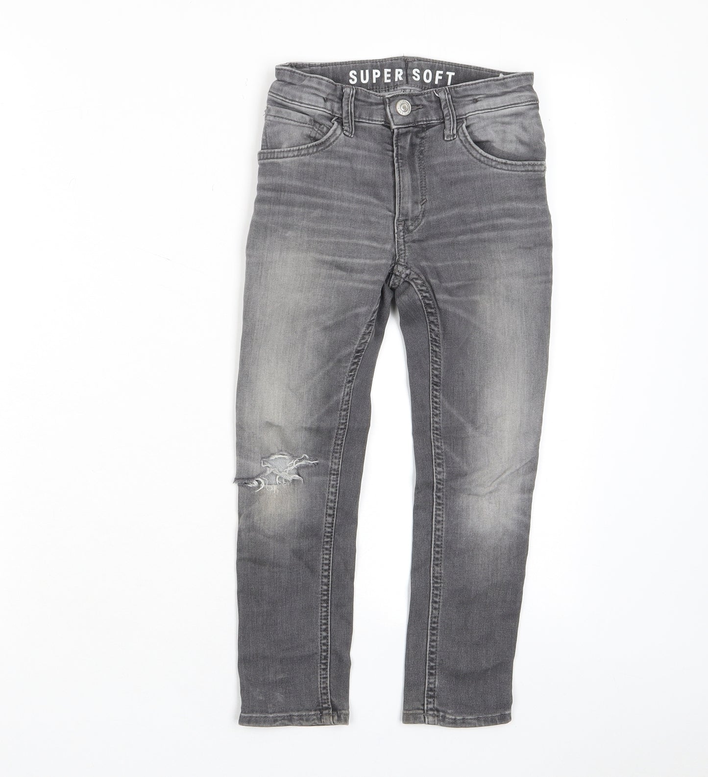 H&M Boys Gold Cotton Skinny Jeans Size 5 Years Regular Zip - Distressed