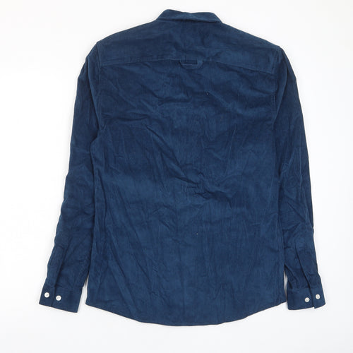 River Island Mens Blue Cotton Button-Up Size S Collared Button - Logo, Embroided