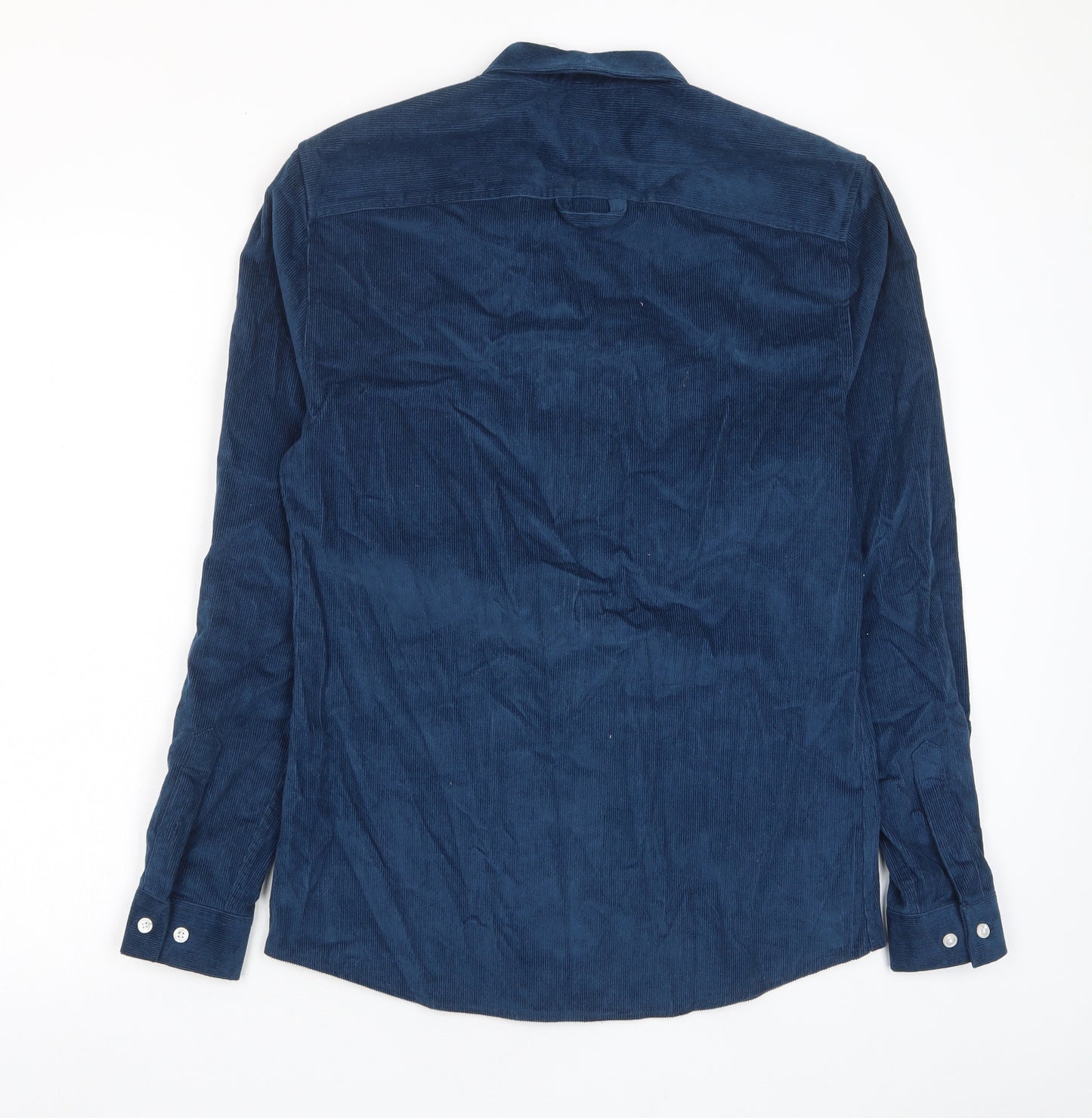 River Island Mens Blue Cotton Button-Up Size S Collared Button - Logo, Embroided