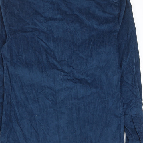 River Island Mens Blue Cotton Button-Up Size S Collared Button - Logo, Embroided