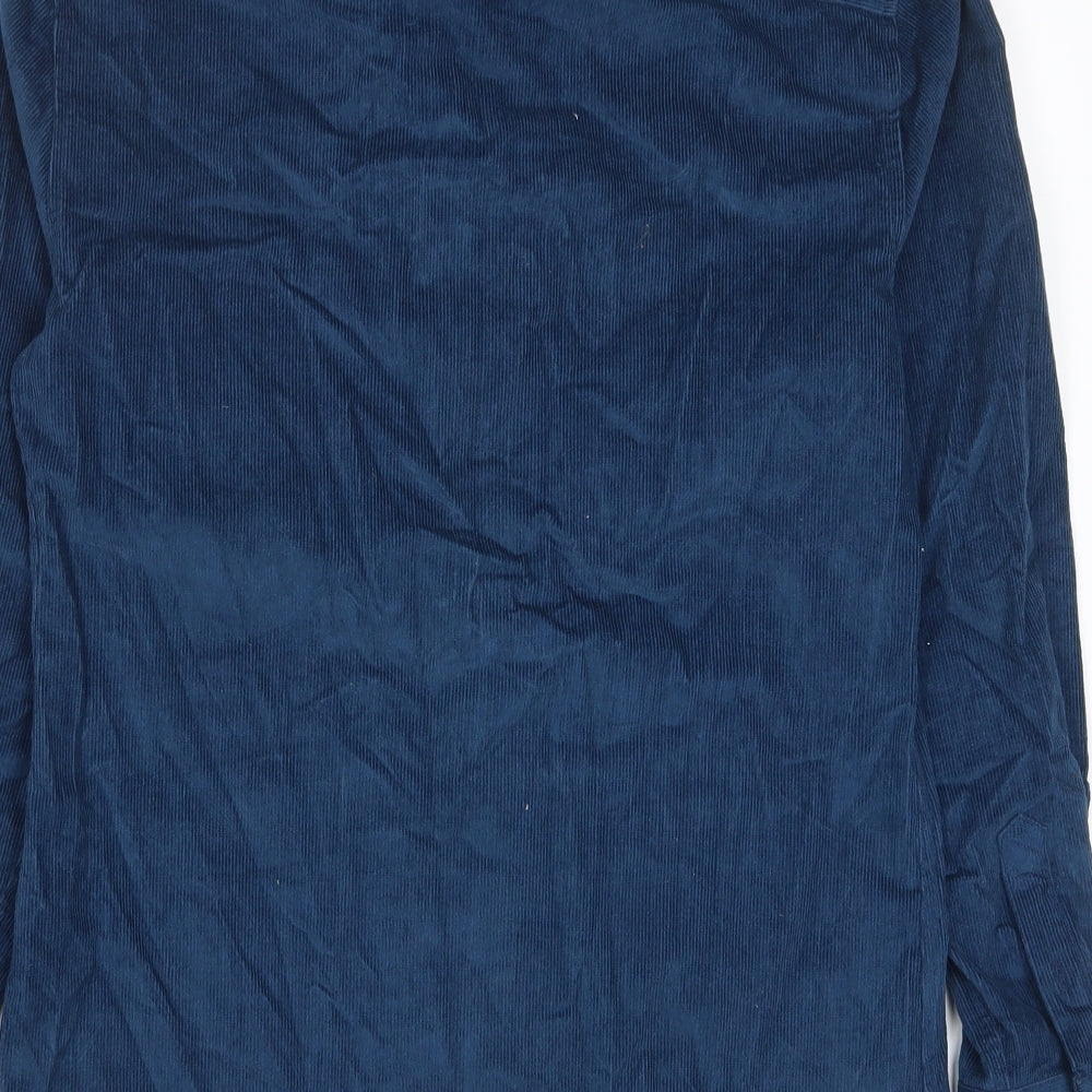 River Island Mens Blue Cotton Button-Up Size S Collared Button - Logo, Embroided