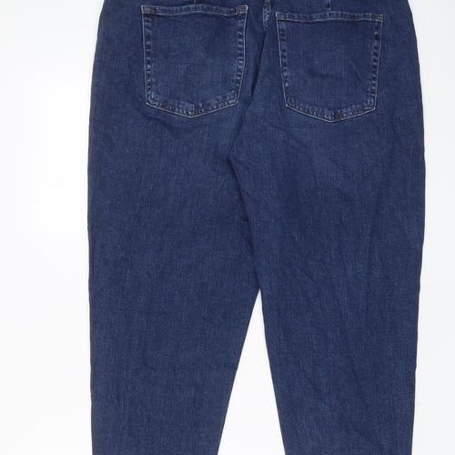 Marks and Spencer Womens Blue Cotton Mom Jeans Size 16 L26 in Regular Zip - Pockets