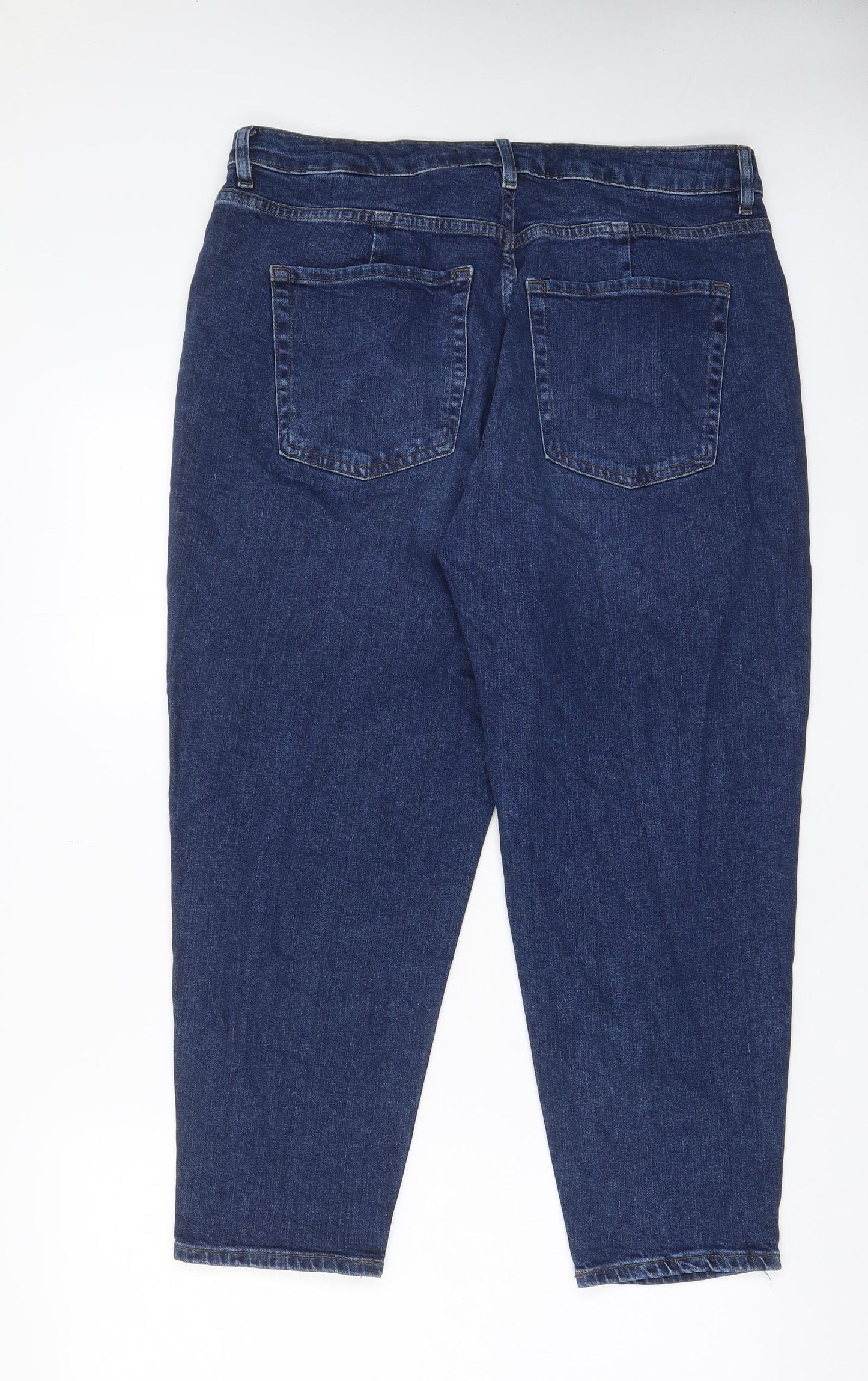 Marks and Spencer Womens Blue Cotton Mom Jeans Size 16 L26 in Regular Zip - Pockets