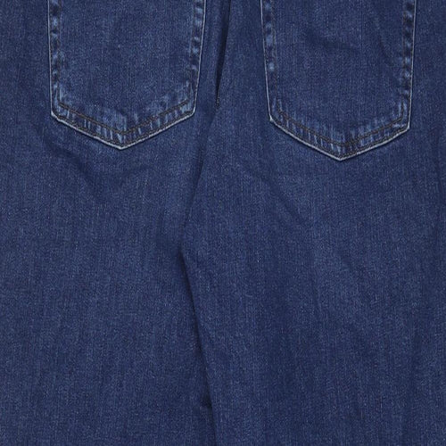 Marks and Spencer Womens Blue Cotton Mom Jeans Size 16 L26 in Regular Zip - Pockets