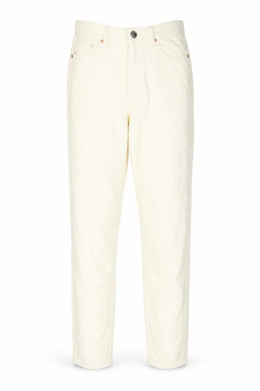 Front view of River Island women’s ivory cotton mom jeans, size UK 10, 30-inch leg regular zip - pockets