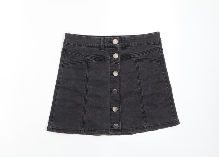 FOREVER 21 Womens Grey Cotton A-Line Skirt Size 27 in Button - Pockets