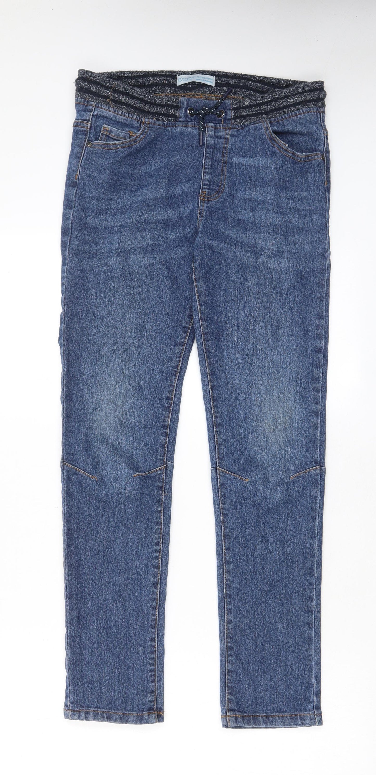 Denim & Co. Boys Blue Cotton Straight Jeans Size 12-13 Years L27 in Regular Drawstring - Pockets